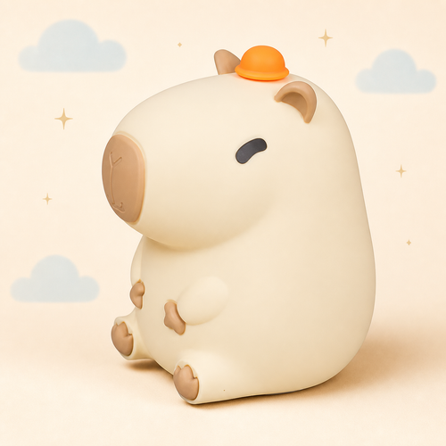 Chill Capybara silicone night light on a warm Farotiva background