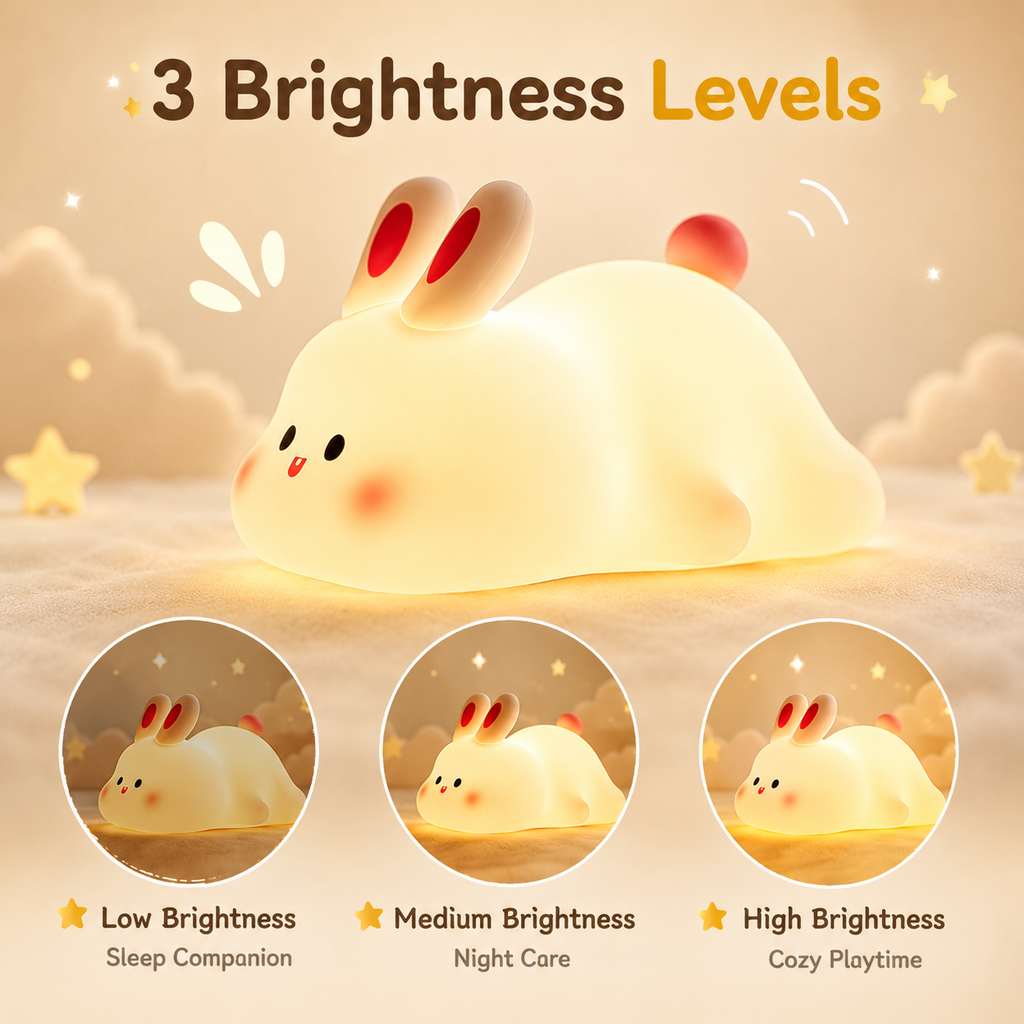 Cute lying bunny night light with soft bedroom glow