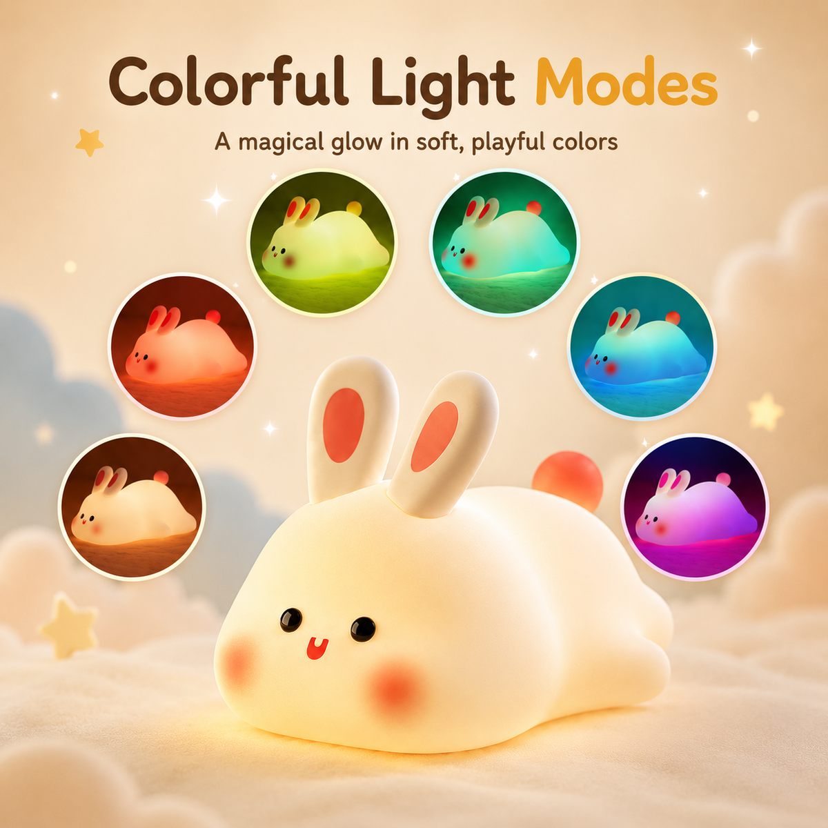 Rabbit night light timer controls and charging details