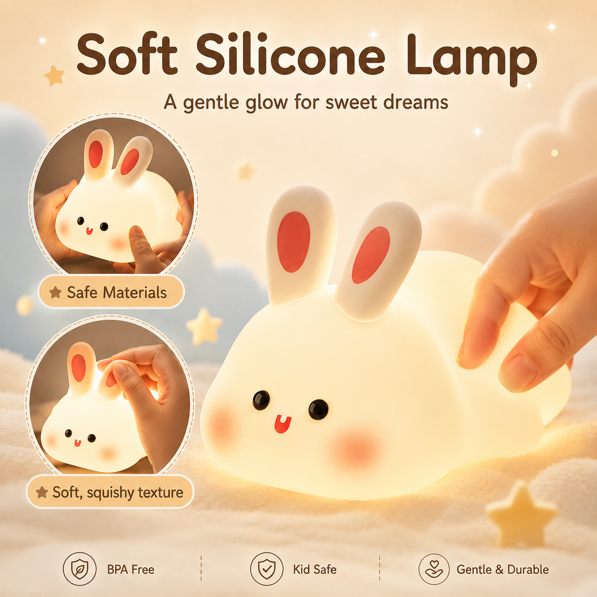 Snuggle Buddy rabbit night light set with charging cable