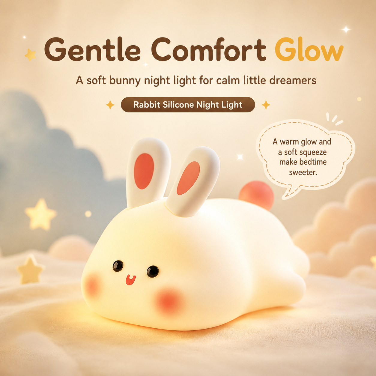 Soft silicone bunny night light with gentle warm illumination