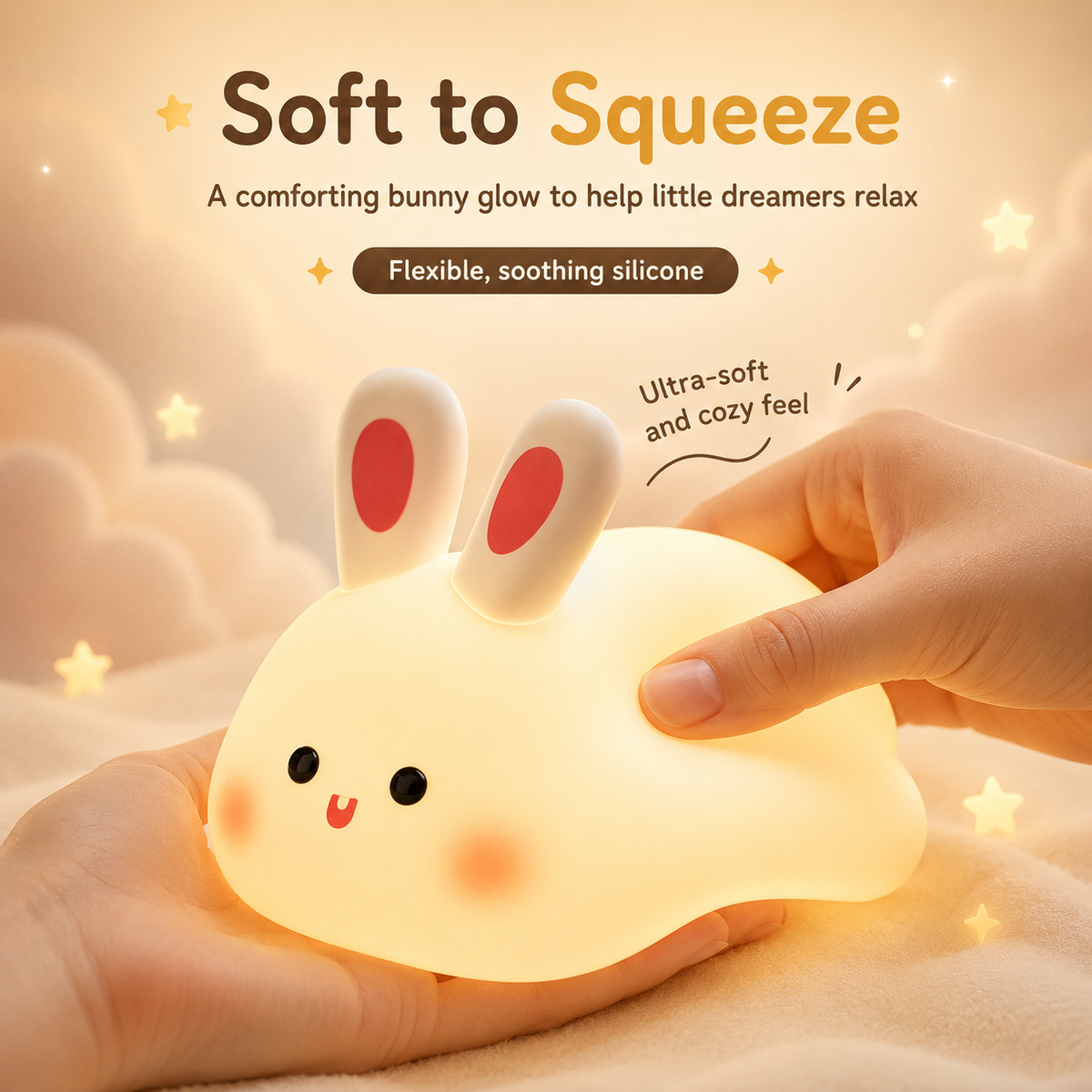 Silicone rabbit bedside lamp with three brightness levels